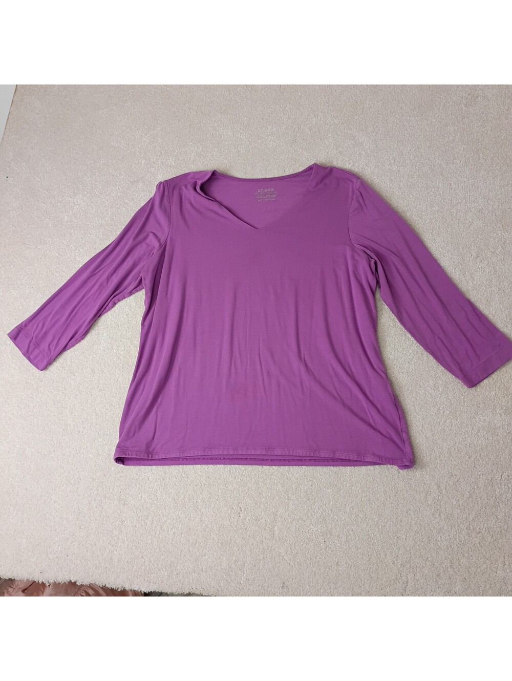 Chicos Womens Ultimate Tee V-Neck Long Sleeve Top Magenta Pink Size 2